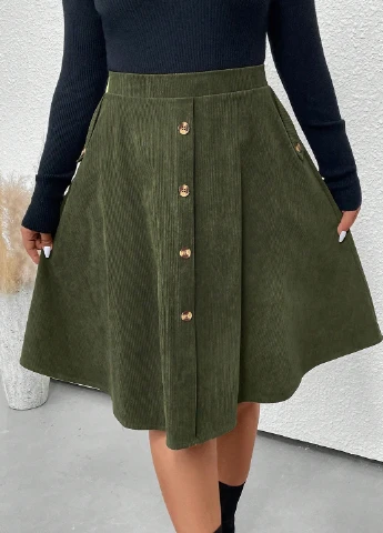 Оливковая (хаки) кэжуал однотонная юбка SHEIN клешированная