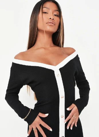Черное кэжуал платье с открытыми плечами, футляр Missguided однотонное