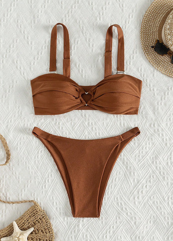 Світло-коричневий літній купальник (ліф, трусики) бікіні, бандо, роздільний SHEIN