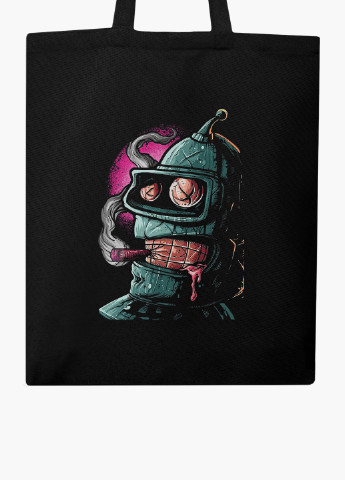 Еко сумка шоппер чорна Бендер Футурама (Bender Futurama) на блискавці (9227-2868-BKZ) MobiPrint (236265635)