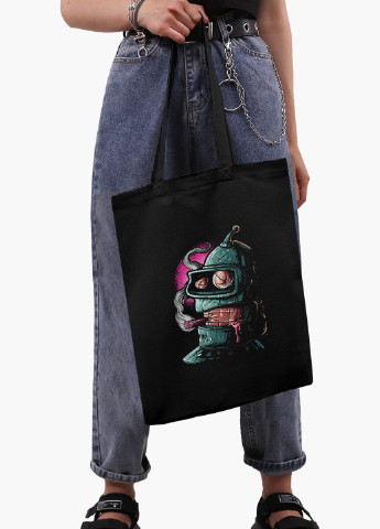 Еко сумка шоппер чорна Бендер Футурама (Bender Futurama) на блискавці (9227-2868-BKZ) MobiPrint (236265635)