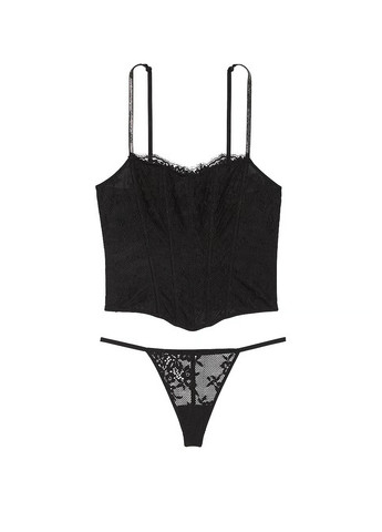 Чорний демісезонний комплект (корсет, трусики) Victoria's Secret