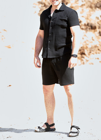 Черный летний костюм (рубашка, шорты) с шортами GF SPORT