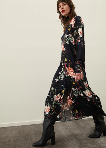 Черное кэжуал платье рубашка H&M с цветочным принтом