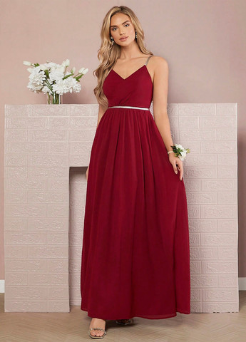 Бордовое вечернее платье в стиле ампир, с открытой спиной SHEIN однотонное