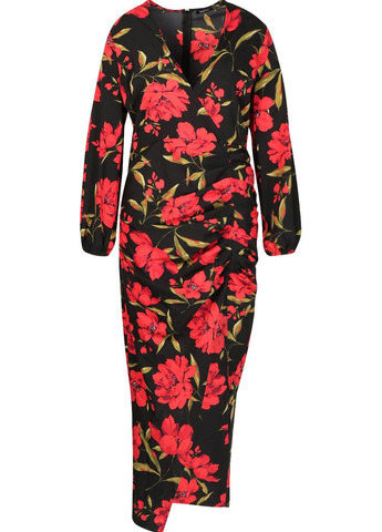 Черное вечернее, кэжуал платье Boohoo с цветочным принтом