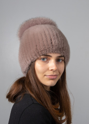 Женская зимняя шапка бини из натурального меха норки с большим помпоном из песца Меховой Стиль шарик (254918350)