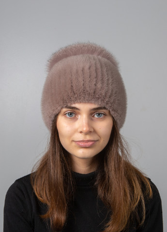 Женская зимняя шапка бини из натурального меха норки с большим помпоном из песца Меховой Стиль шарик (254918350)