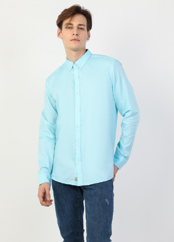 Голубой кэжуал рубашка однотонная Colin's