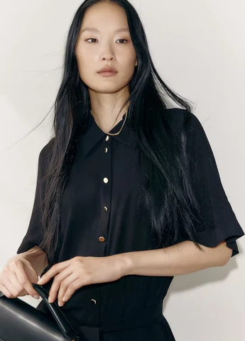 Черное кэжуал платье рубашка H&M однотонное