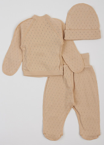 Бежевый демисезонный комплект (распашонка, ползунки, шапка) Ляля