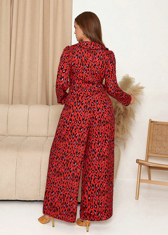 Комбинезон SHEIN комбинезон-брюки леопардовый красный кэжуал полиэстер