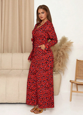 Комбинезон SHEIN комбинезон-брюки леопардовый красный кэжуал полиэстер