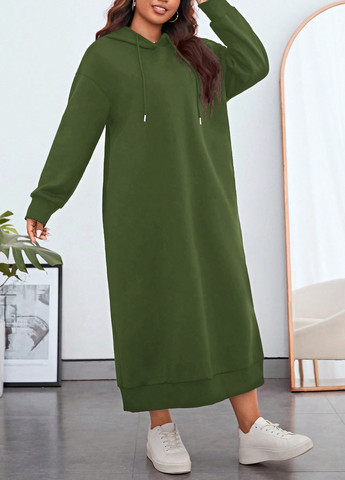 Зеленое спортивное, кэжуал платье платье-худи SHEIN однотонное
