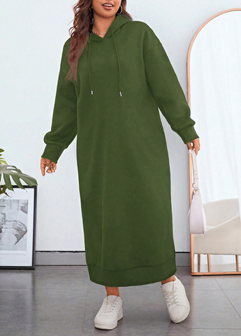 Зеленое спортивное, кэжуал платье платье-худи SHEIN однотонное