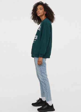 Свитшот H&M - Прямой крой надпись темно-зеленый кэжуал хлопок, полиэстер - (198938277)