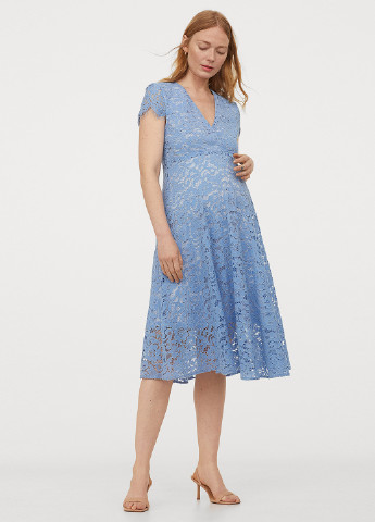 Голубое кэжуал платье для беременных на запах, клеш H&M однотонное