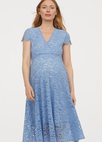 Голубое кэжуал платье для беременных на запах, клеш H&M однотонное