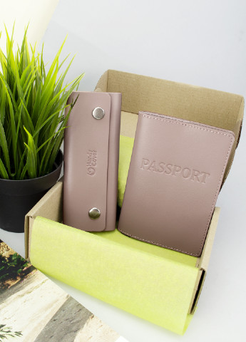 Подарунковий жіночий набір №64: обкладинка на паспорт + ключниця (нюдовий) HandyCover (254059919)