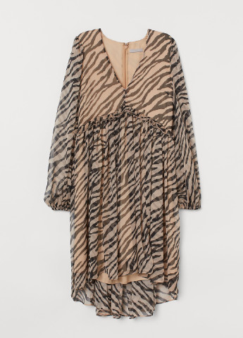 Бежевое кэжуал платье клеш H&M тигровый