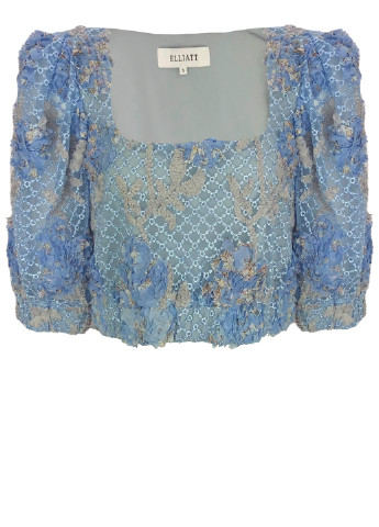 Голубая летняя укороченная блузка-топ с пышными рукавами Elliatt