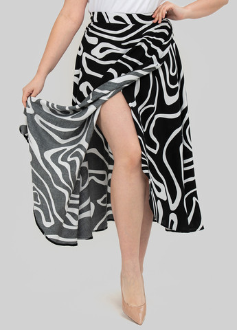 Черно-белая кэжуал с анималистичным узором юбка A'll Posa клешированная, на запах