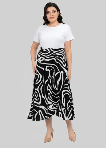 Черно-белая кэжуал с анималистичным узором юбка A'll Posa клешированная, на запах