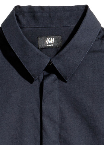 Сорочка H&M однотонна темно-синя кежуал трикотаж, бавовна