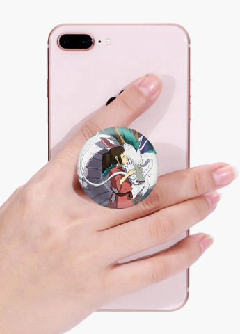 Попсокет (Popsockets) держатель для смартфона Тихиро Огино Сэн и Хаку Унесённые призраками (Spirited Away) (8754-2829) Черный MobiPrint (221548577)