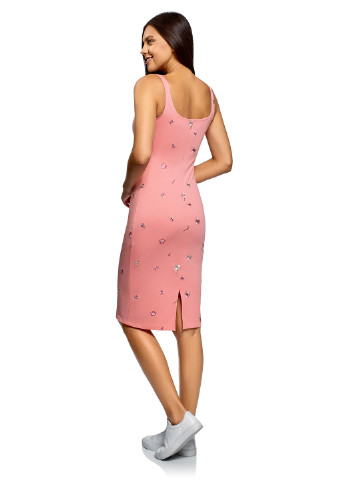 Розовое кэжуал платье футляр Oodji с цветочным принтом