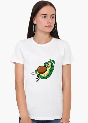 Біла демісезон футболка жіноча авокадо фітнес (avocado fitness) білий (8976-2030) xxl MobiPrint