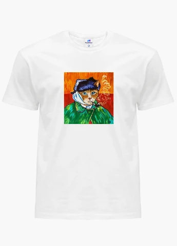 Біла футболка чоловіча кот вінсент ван гог (vincent van gogh cat) білий (9223-2958) MobiPrint