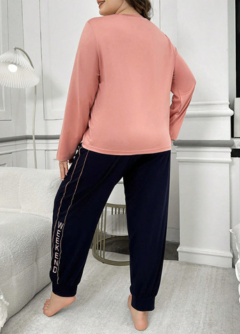 Коралловая всесезон пижама (лонгслив, брюки) лонгслив + брюки SHEIN