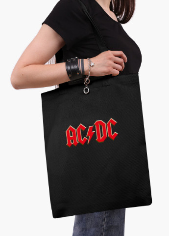 Еко сумка шоппер чорна АСДС (AC / DC) на блискавці (9227-1980-BKZ) MobiPrint (236265651)