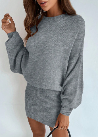 Серое кэжуал платье платье-свитер SHEIN меланжевое