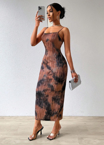 Рожево-коричнева вечірня, кежуал сукня силуетна SHEIN тай-дай