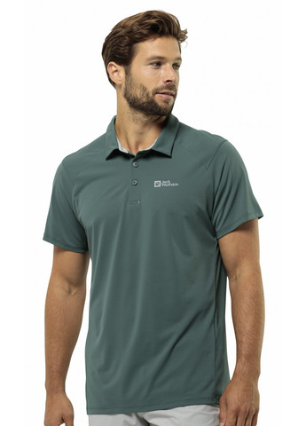 Зеленая футболка-поло для мужчин Jack Wolfskin с логотипом