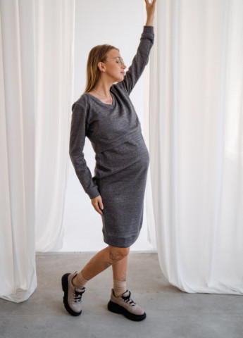 Сіра кежуал сукня для вагітних та годуючих матусь з секретом для годування бавовняна To Be однотонна