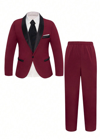 Бордовий демісезонний костюм (піджак, штани) брючний SHEIN