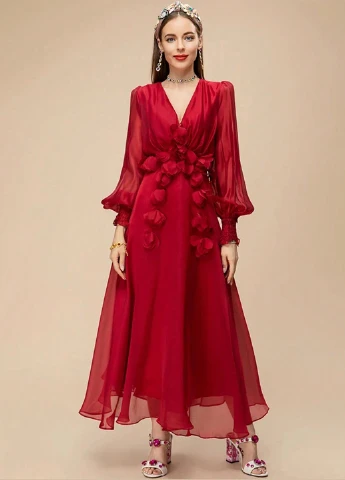 Красное праздничный, вечернее платье а-силуэт SHEIN однотонное