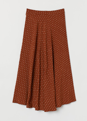 Коричневая кэжуал в горошек юбка H&M клешированная-солнце