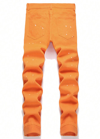 Оранжевые демисезонные зауженные джинсы SHEIN