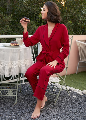 Темно-червона всесезон піжама (халат, штани) сорочка + брюки SHEIN