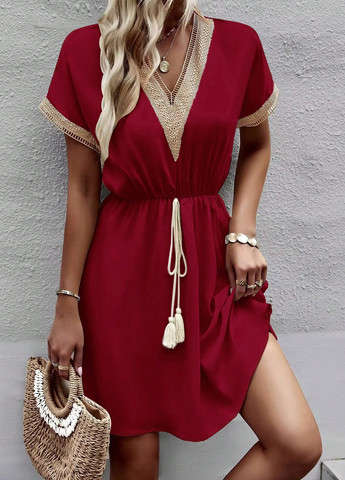 Бордовое кэжуал платье клеш SHEIN однотонное