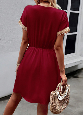 Бордовое кэжуал платье клеш SHEIN однотонное