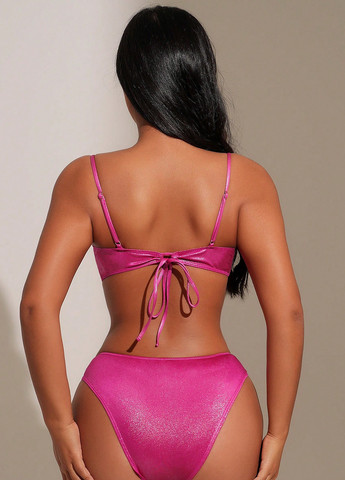 Розовый летний купальник (лиф, трусики) бикини, раздельный SHEIN