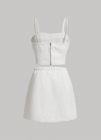 Кремовый летний комплект (топ, юбка) SHEIN