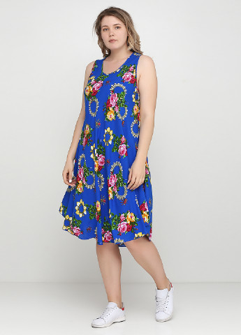 Синее кэжуал платье Saimeiqi с цветочным принтом