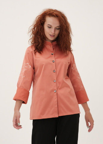 Терракотовая демисезонная из полированного хлопка с вышивкой на рукавах INNOE Рубашка - пиджак