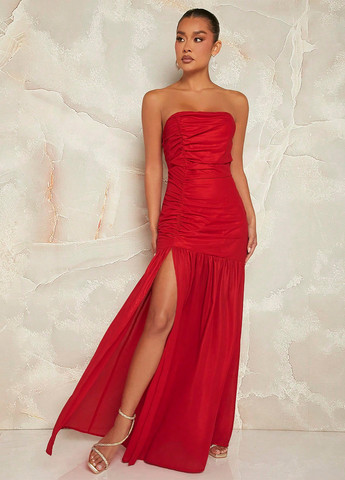 Червона вечірня, святковий сукня бандо SHEIN однотонна